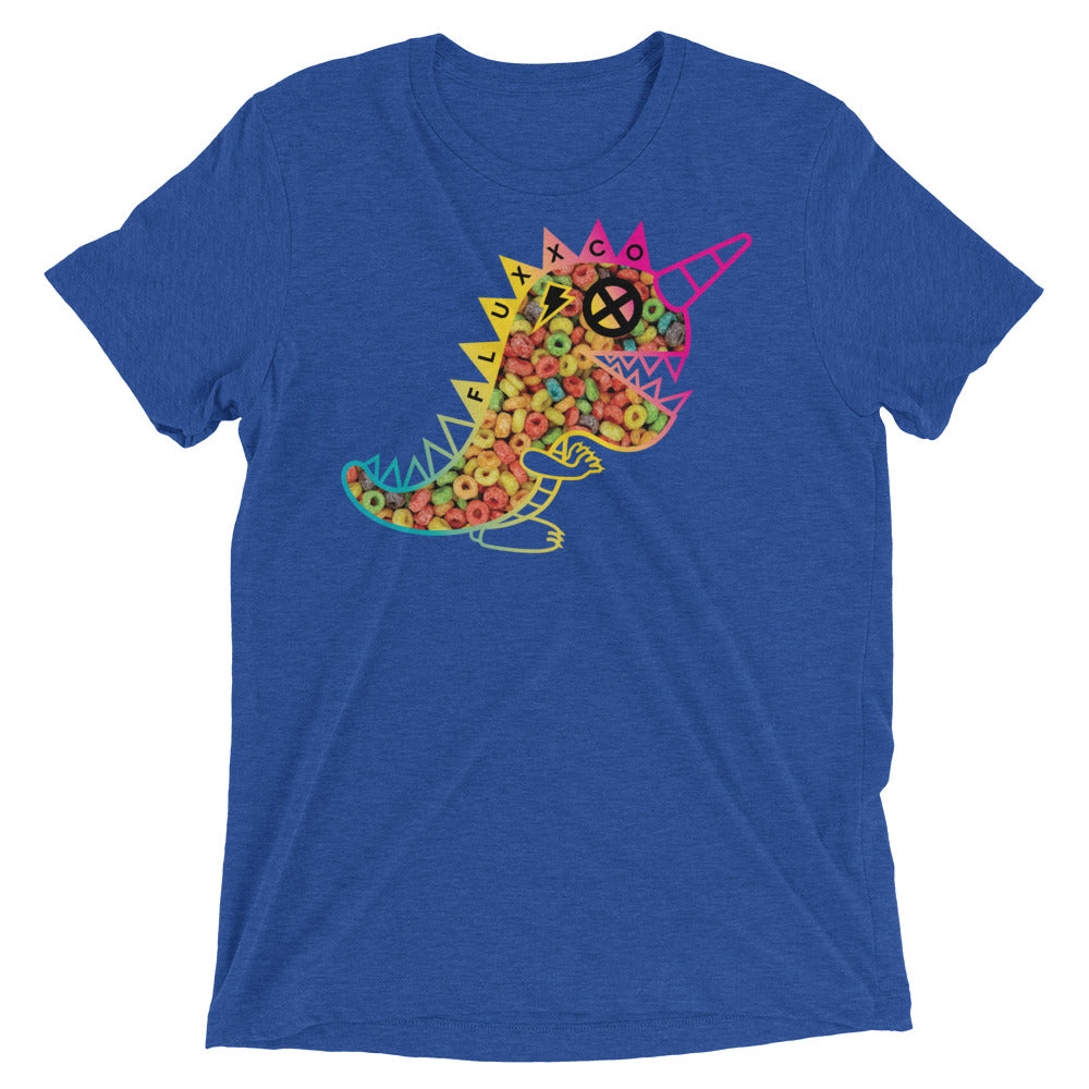 FluxxCo_DinoLoops_tri-blend_tee_royal_lay_flat